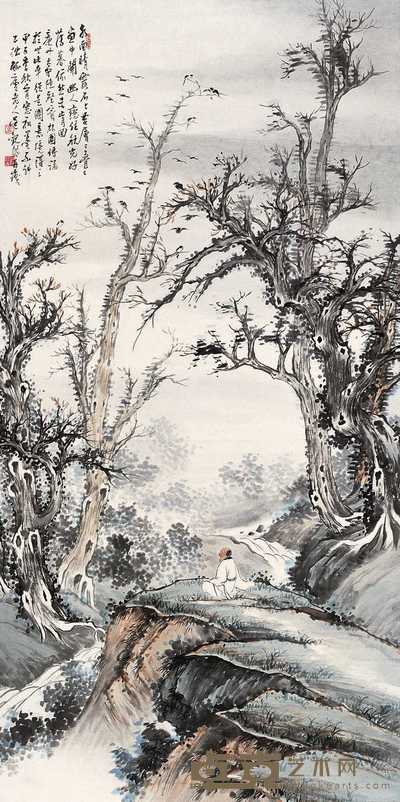 吴观岱 1924年作 寒林高士图 立轴 129.6×65cm